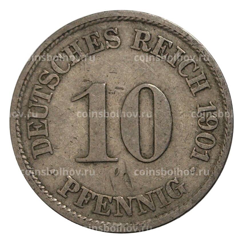 Монета 10 пфеннигов 1901 года J Германия