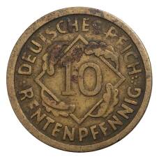 Монета 10 рентенпфеннигов 1923 года D Германия (реверс)