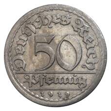 Монета 50 пфеннигов 1919 года J Германия (аверс)