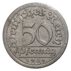 Монета 50 пфеннигов 1919 года J Германия (аверс)