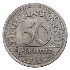 Монета 50 пфеннигов 1919 года G Германия (аверс)
