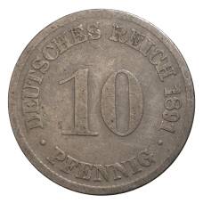 Монета 10 пфеннигов 1891 года D Германия (аверс)