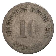 Монета 10 пфеннигов 1893 года F Германия (аверс)