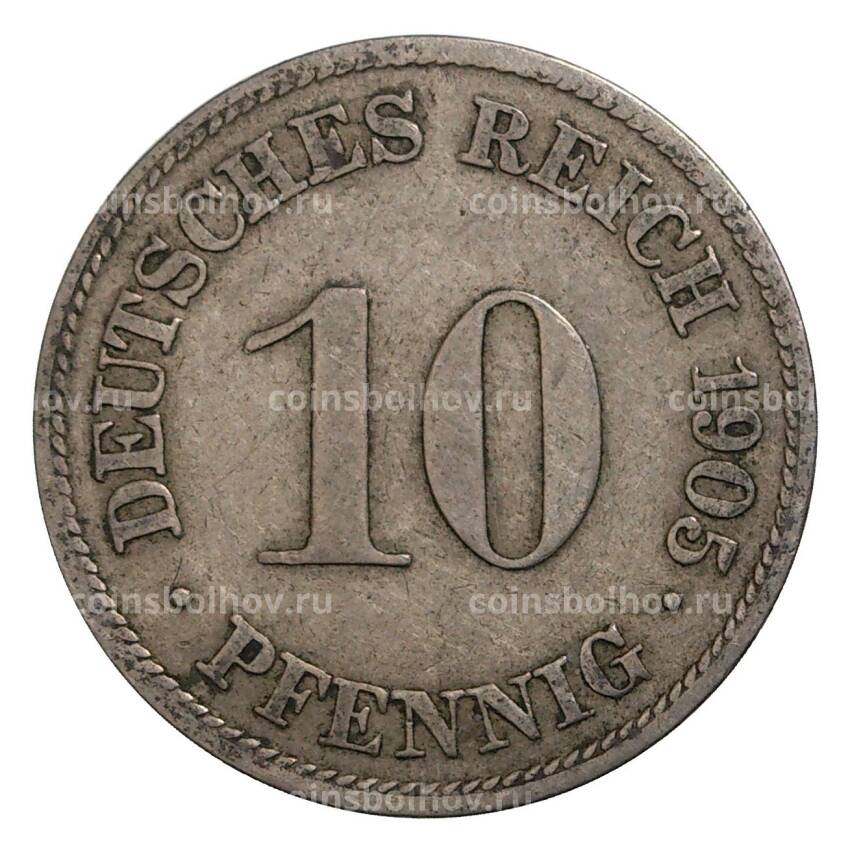 Монета 10 пфеннигов 1905 года D Германия