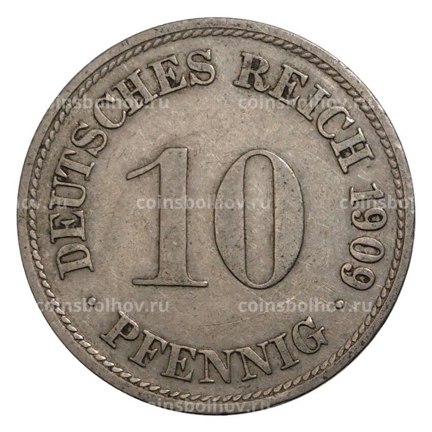 Монета 10 пфеннигов 1909 года D Германия