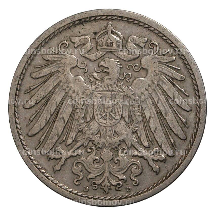 Монета 10 пфеннигов 1909 года D Германия (вид 2)