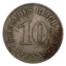 Монета 10 пфеннигов 1909 года Е Германия (аверс)