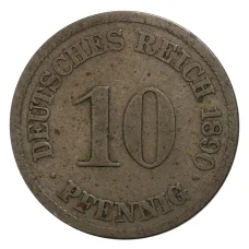 Монета 10 пфеннигов 1890 года J Германия (аверс)