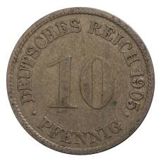 Монета 10 пфеннигов 1905 года G Германия (аверс)