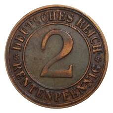 Монета 2 рентенпфеннига 1923 года D Германия (реверс)