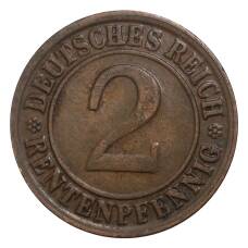 Монета 2 рентенпфеннига 1923 года D Германия (реверс)