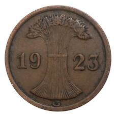 Монета 2 рентенпфеннига 1923 года G Германия (аверс)