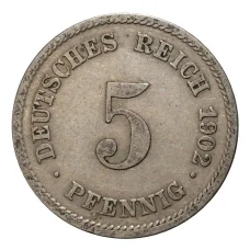 Монета 5 пфеннигов 1902 года Е Германия (аверс)