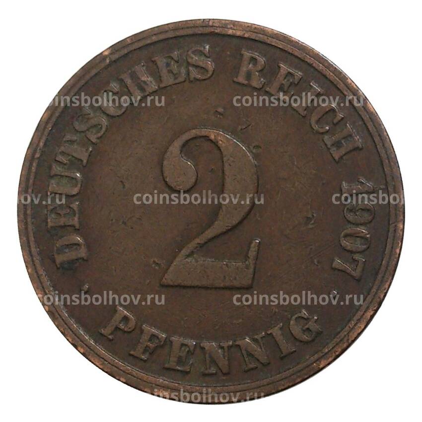 Монета 2 пфеннига 1907 года Е Германия