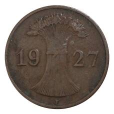 Монета 1 рейхспфенниг 1927 года F Германия (аверс)