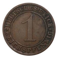 Монета 1 рейхспфенниг 1927 года F Германия (реверс)