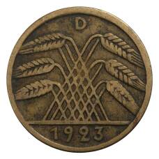 Монета 5 рентенпфеннигов 1923 года D Германия (аверс)