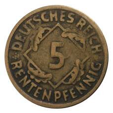 Монета 5 рентенпфеннигов 1923 года D Германия (реверс)