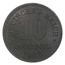 Монета 10 пфеннигов 1922 года Германия (аверс)