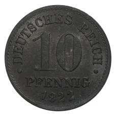 Монета 10 пфеннигов 1922 года Германия (аверс)