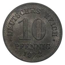 Монета 10 пфеннигов 1922 года Германия (аверс)