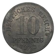 Монета 10 пфеннигов 1922 года Германия (аверс)