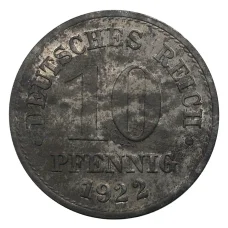 Монета 10 пфеннигов 1922 года Германия (аверс)