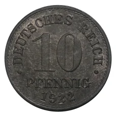 Монета 10 пфеннигов 1922 года Германия (аверс)