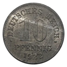 Монета 10 пфеннигов 1922 года Германия (аверс)