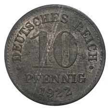 Монета 10 пфеннигов 1922 года Германия (аверс)