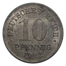 Монета 10 пфеннигов 1922 года Германия (аверс)