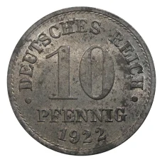 Монета 10 пфеннигов 1922 года Германия (аверс)