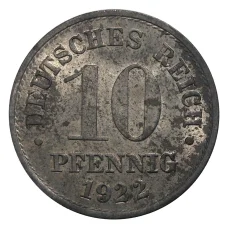 Монета 10 пфеннигов 1922 года Германия (аверс)