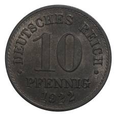 Монета 10 пфеннигов 1922 года Германия (аверс)