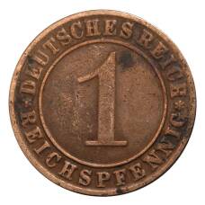 Монета 1 рейхспфенниг 1927 года G Германия (реверс)