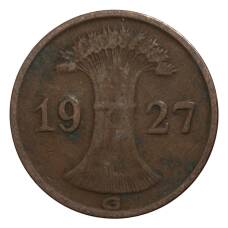 Монета 1 рейхспфенниг 1927 года G Германия (аверс)