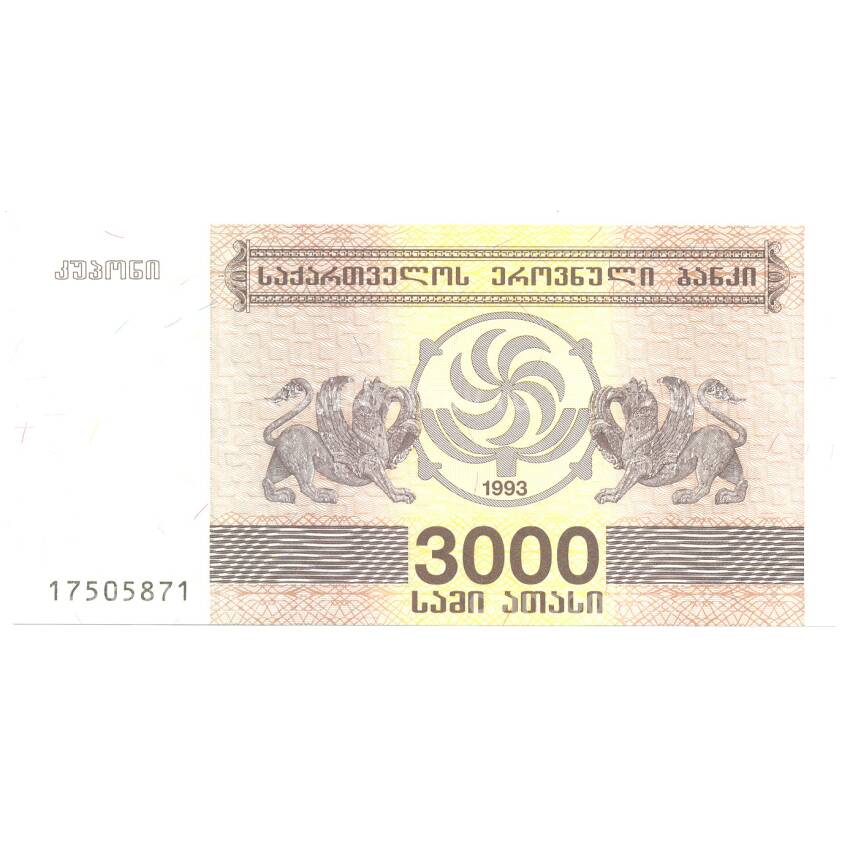Банкнота 3000 купонов 1993 года Грузия