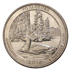 Монета 25 центов 2018 года Р США Национальные парки — №43 Национальный парк Вояджерс (аверс)