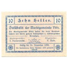 Банкнота 10 геллеров 1920 года Австрия — Нотгельд (аверс)