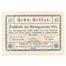 Банкнота 10 геллеров 1920 года Австрия — Нотгельд
