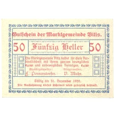 Банкнота 50 геллеров 1920 года Австрия — Нотгельд