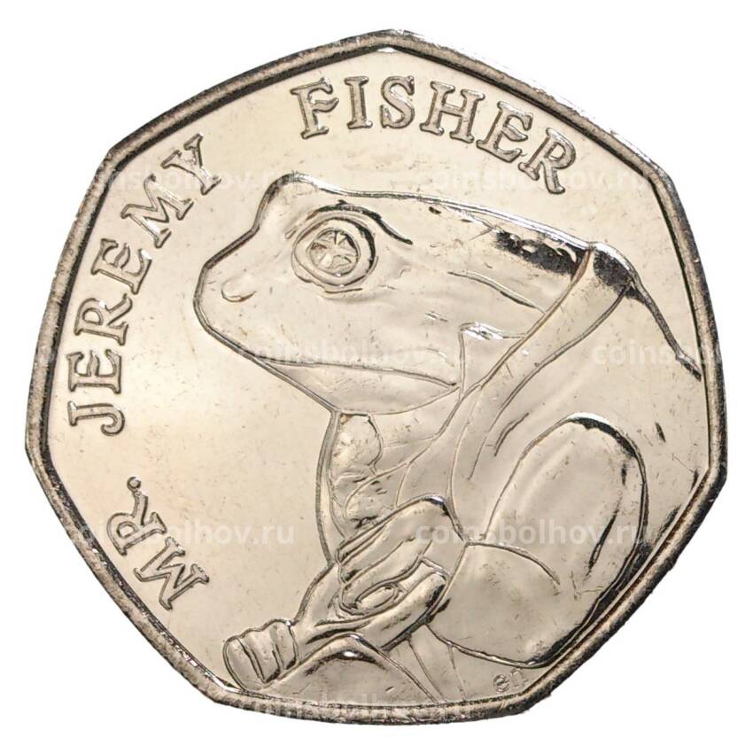 Монета 50 пенсов 2017 года Великобритания «150 лет со дня рождения Беатрис Поттер — Джереми Фишер»