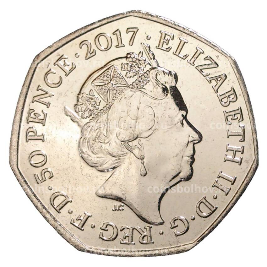 Монета 50 пенсов 2017 года Великобритания «150 лет со дня рождения Беатрис Поттер — Джереми Фишер» (вид 2)