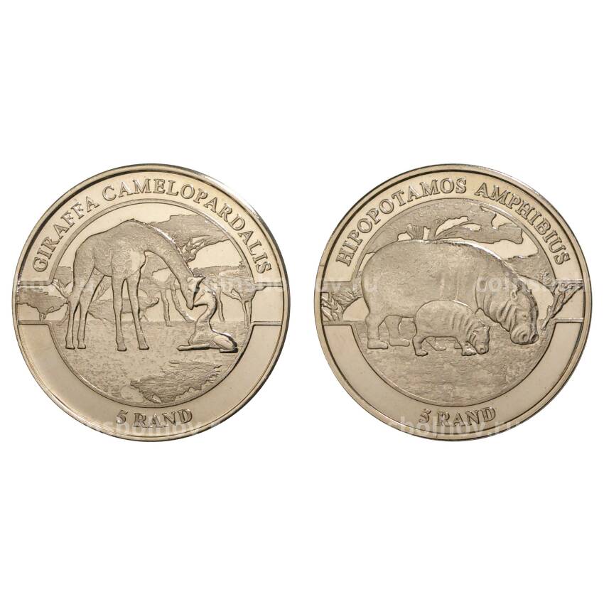 Набор монет 5 рэнд 2018 года Венда (ЮАР) «Жираф» и «Гиппопотам»