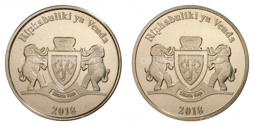 Набор монет 5 рэнд 2018 года Венда (ЮАР) «Жираф» и «Гиппопотам» (вид 2)