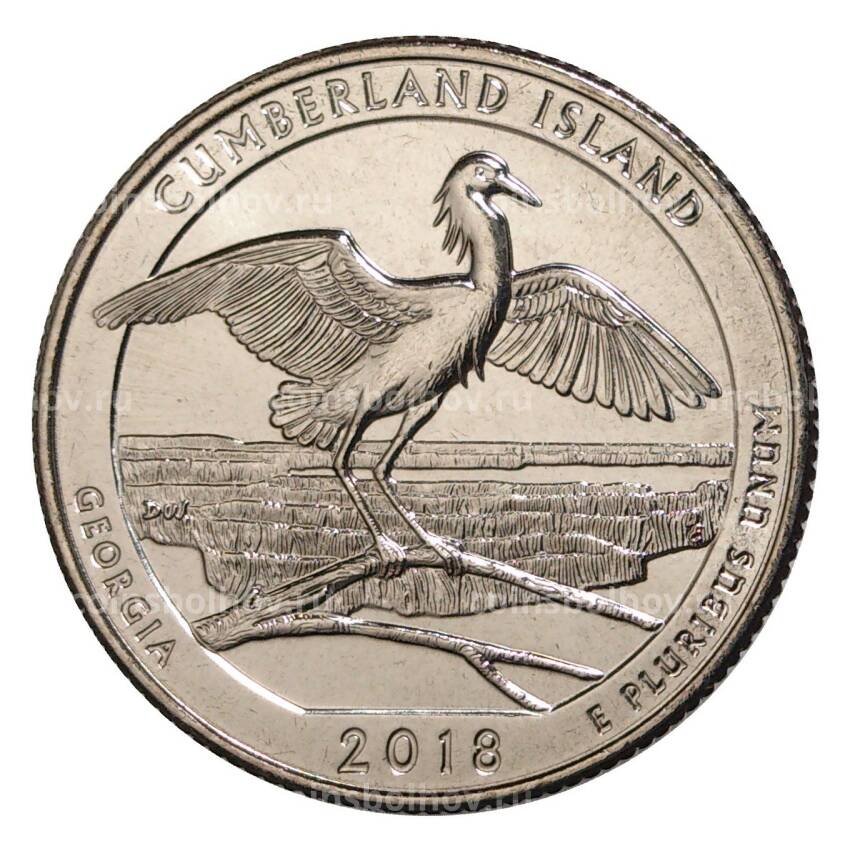 Монета 25 центов 2018 года D США Национальные парки — №44 Национальное побережье острова Камберленд