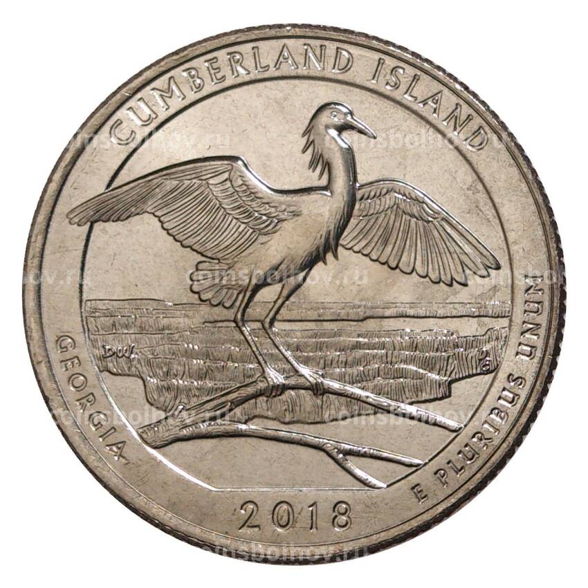 Монета 25 центов 2018 года Р США Национальные парки — №44 Национальное побережье острова Камберленд
