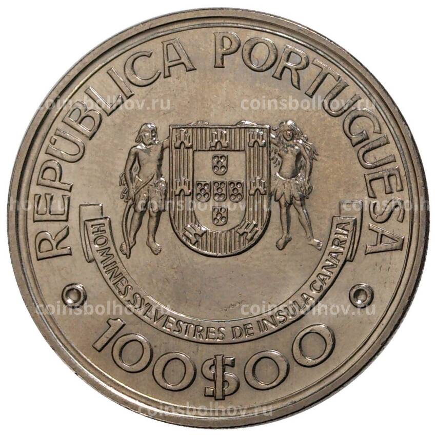Монета 100 эскудо 1989 года Португалия «Золотой век открытий — Открытие Канарских островов» (вид 2)