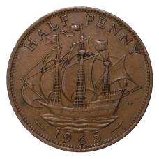 Монета 1/2 пенни 1965 года (аверс)