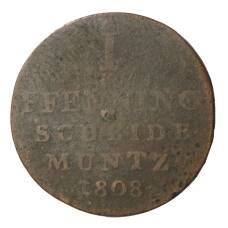 Монета 1 пфенниг 1808 года С Германские государства — Вестфалия (аверс)
